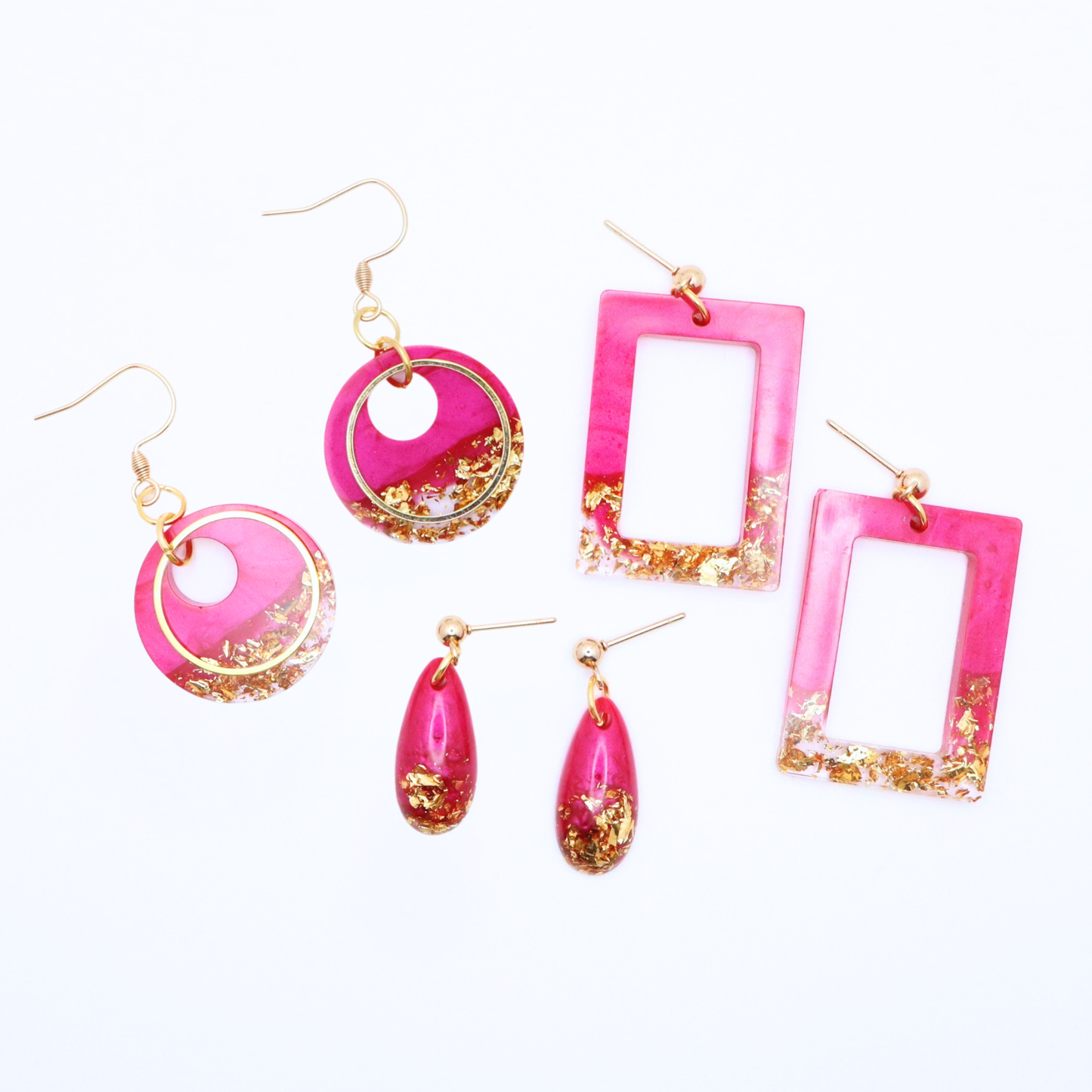 Hot Pink and Gold Resin Earrings - Dragonfruit Punch - Fish Towne Designs, LLC