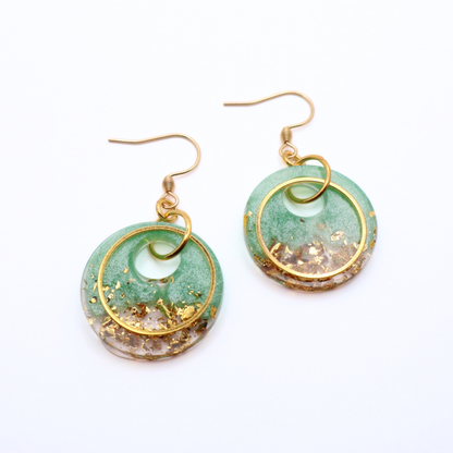 Mint Green and Gold Resin Earrings - Seafoam Sizzle - Fish Towne Designs, LLC