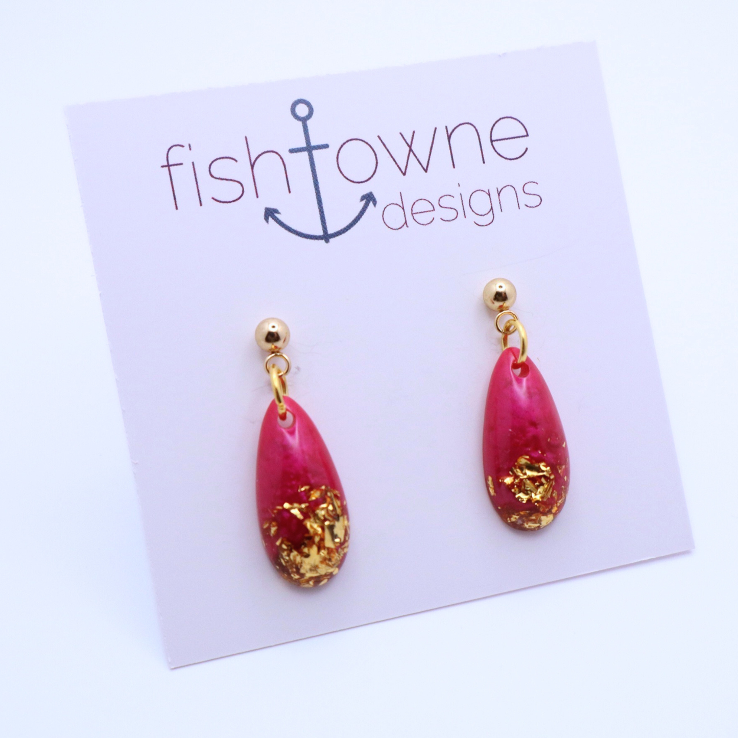 Hot Pink and Gold Resin Earrings - Dragonfruit Punch - Fish Towne Designs, LLC
