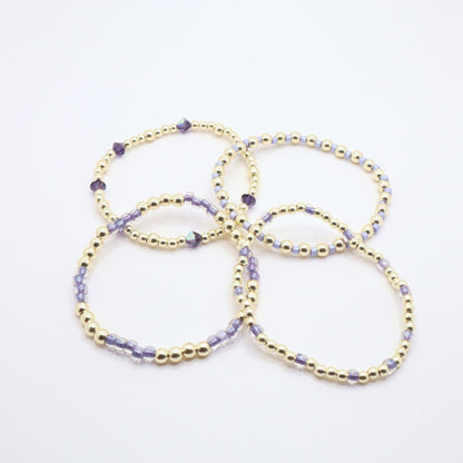 Handmade lavender and gold bracelet set perfect for everyday wear, gifting, and stacking.