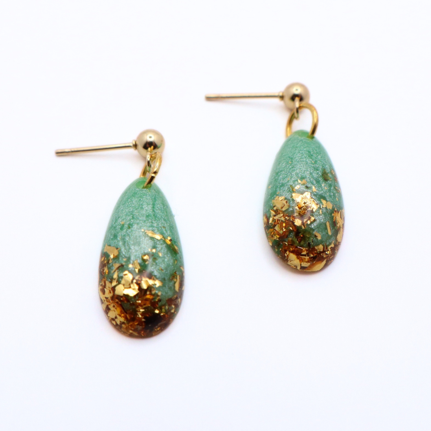 Mint Green and Gold Resin Earrings - Seafoam Sizzle - Fish Towne Designs, LLC
