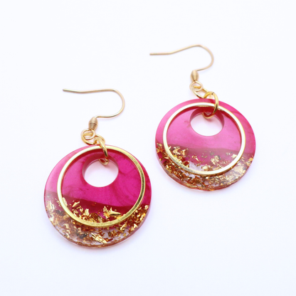 Hot Pink and Gold Resin Earrings - Dragonfruit Punch - Fish Towne Designs, LLC
