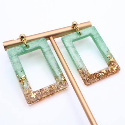 Mint Green and Gold Resin Earrings - Seafoam Sizzle - Fish Towne Designs, LLC