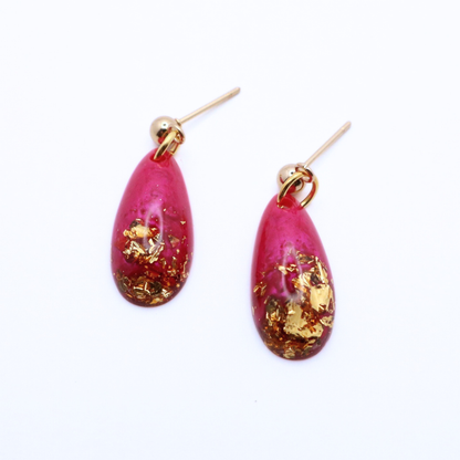 Hot Pink and Gold Resin Earrings - Dragonfruit Punch - Fish Towne Designs, LLC