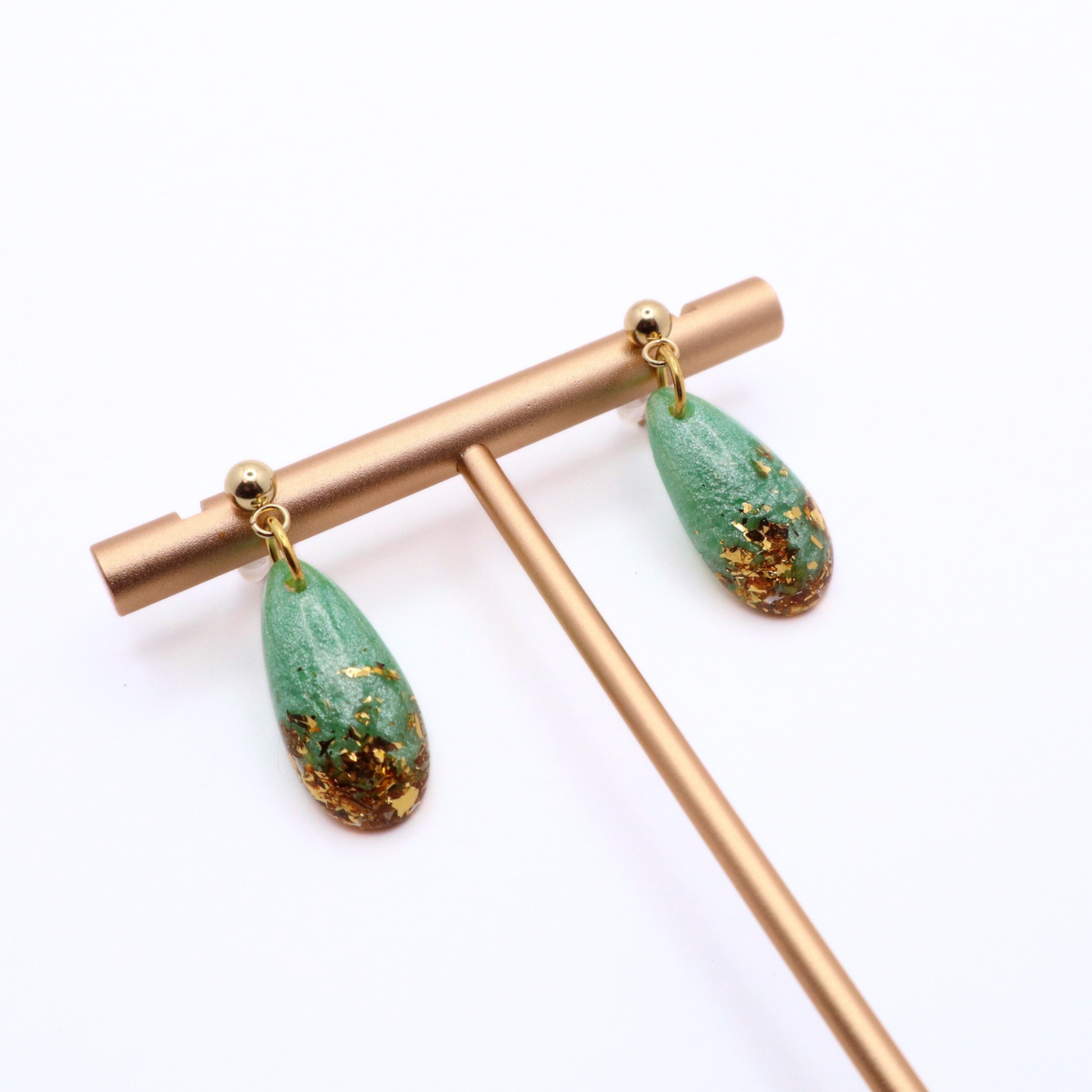 Mint Green and Gold Resin Earrings - Seafoam Sizzle - Fish Towne Designs, LLC