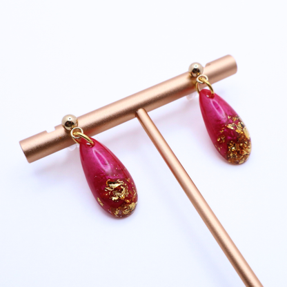 Hot Pink and Gold Resin Earrings - Dragonfruit Punch - Fish Towne Designs, LLC
