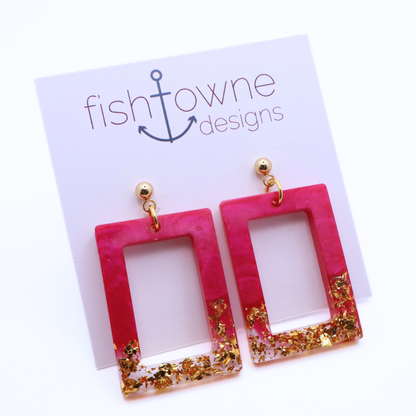 Hot Pink and Gold Resin Earrings - Dragonfruit Punch - Fish Towne Designs, LLC