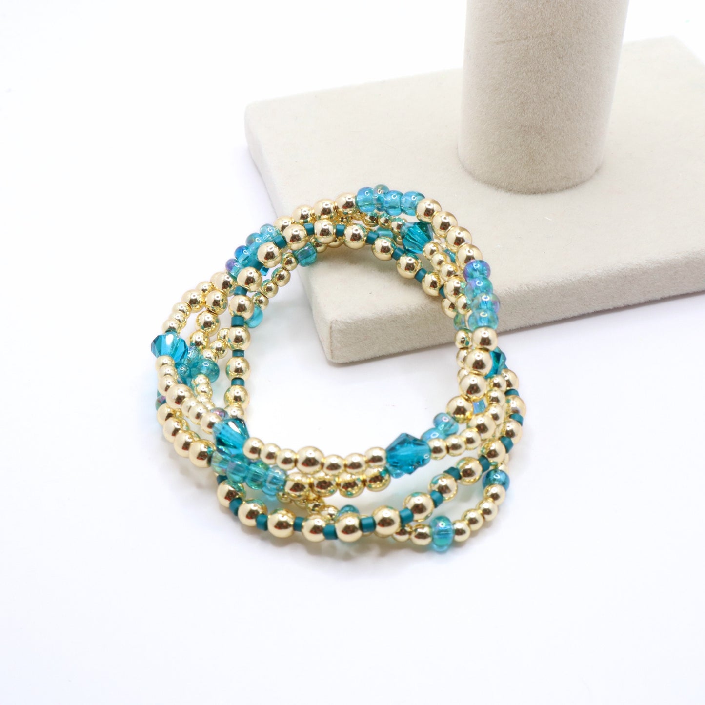 Handmade gold and blue bracelet set perfect for everyday wear.