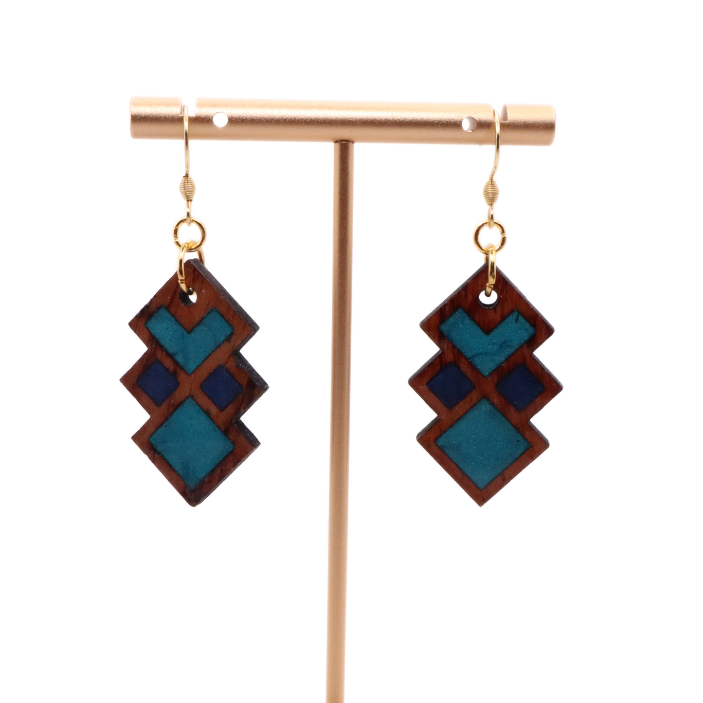 Wood and Resin Geometric Earrings – Boho Statement Jewelry
