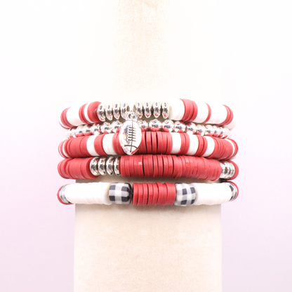 Crimson & Houndstooth Game Day Clay Bead Bracelet Stack