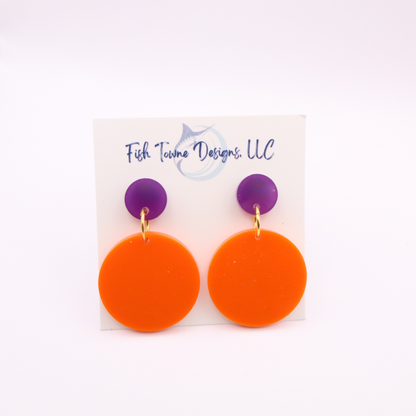 Orange and Purple Acrylic Game Day Earrings