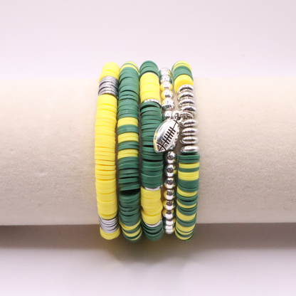 Green & Yellow Game Day Clay Bead Bracelet Stack