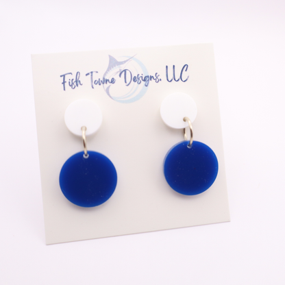 Blue and White Acrylic Game Day Earrings