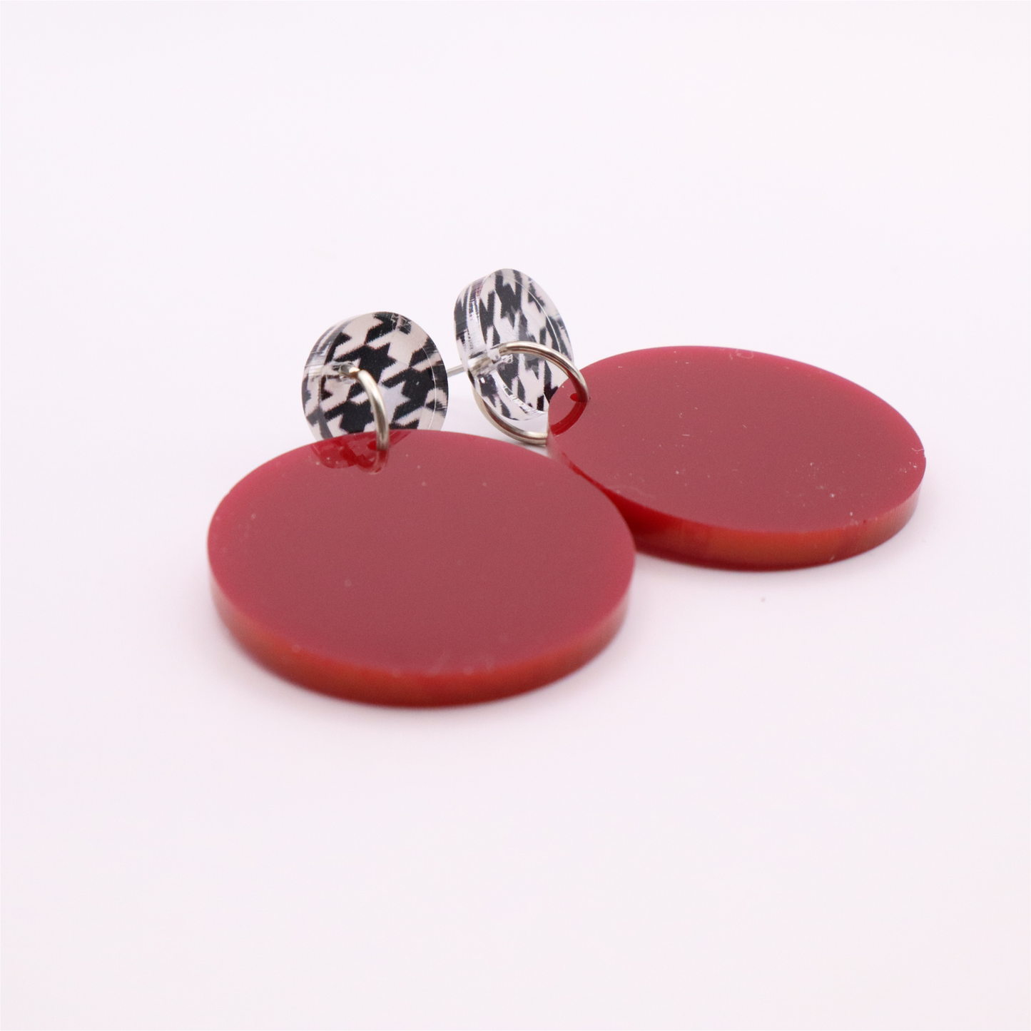 Crimson and Houndstooth Acrylic Game Day Earrings
