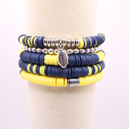 Navy Blue & Yellow Game Day Clay Bead Bracelet Stack