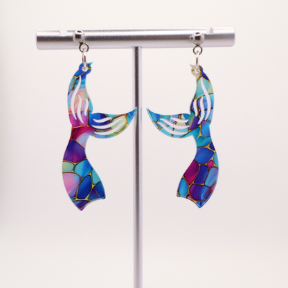 Mermaid Tail Acrylic Earrings | Ocean-Inspired Jewelry | Fantasy Statement Earrings | Lightweight Earrings