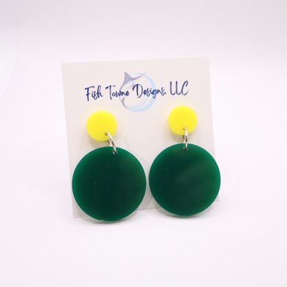 Green and Yellow Acrylic Game Day Earrings