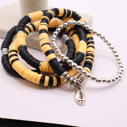 Black & Gold Game Day Clay Bead Bracelet Stack