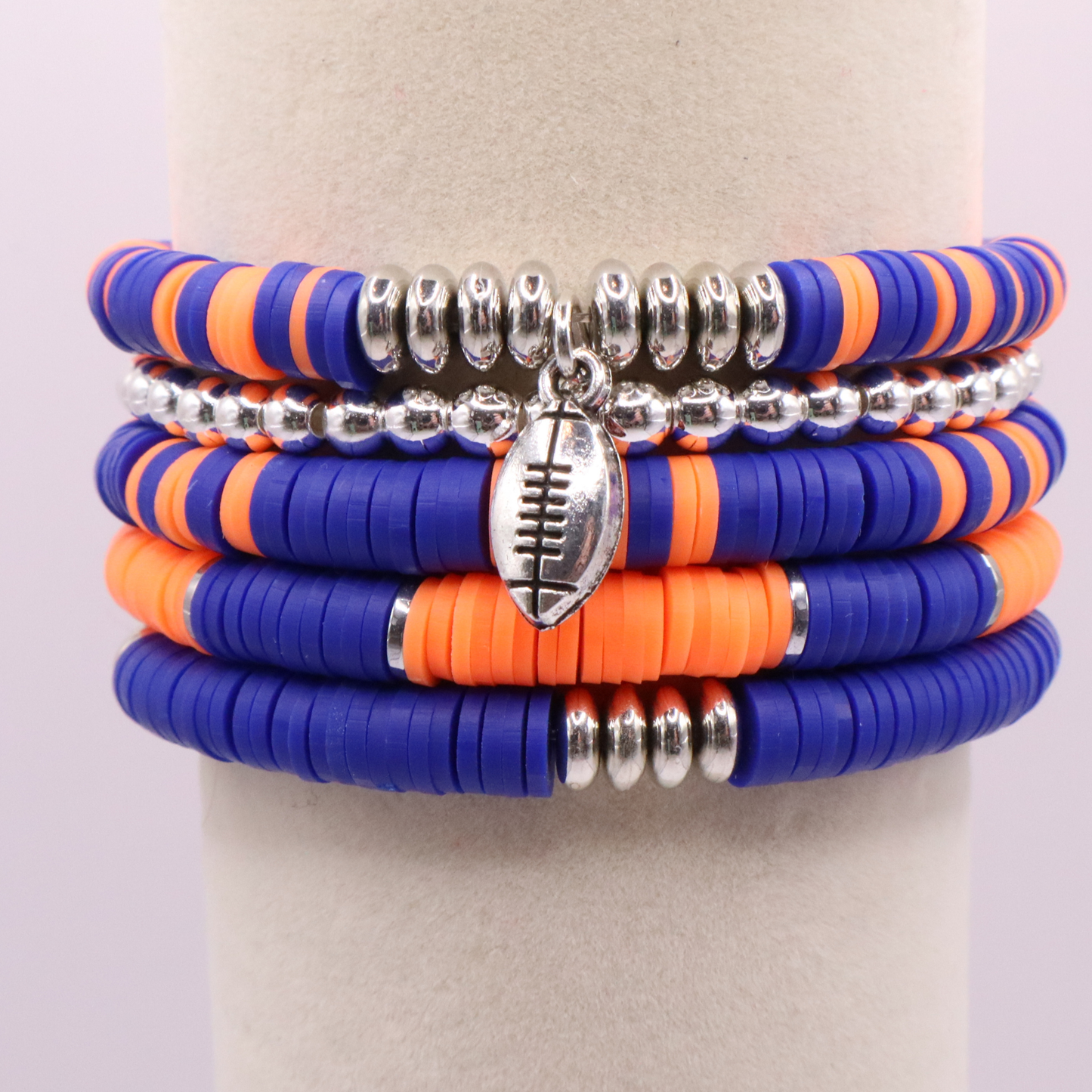 Orange & Blue Game Day Clay Bead Bracelet Stack