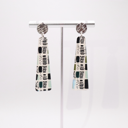 Abstract Acrylic Dangle Earrings – Black, Sage & Blue Statement Drops