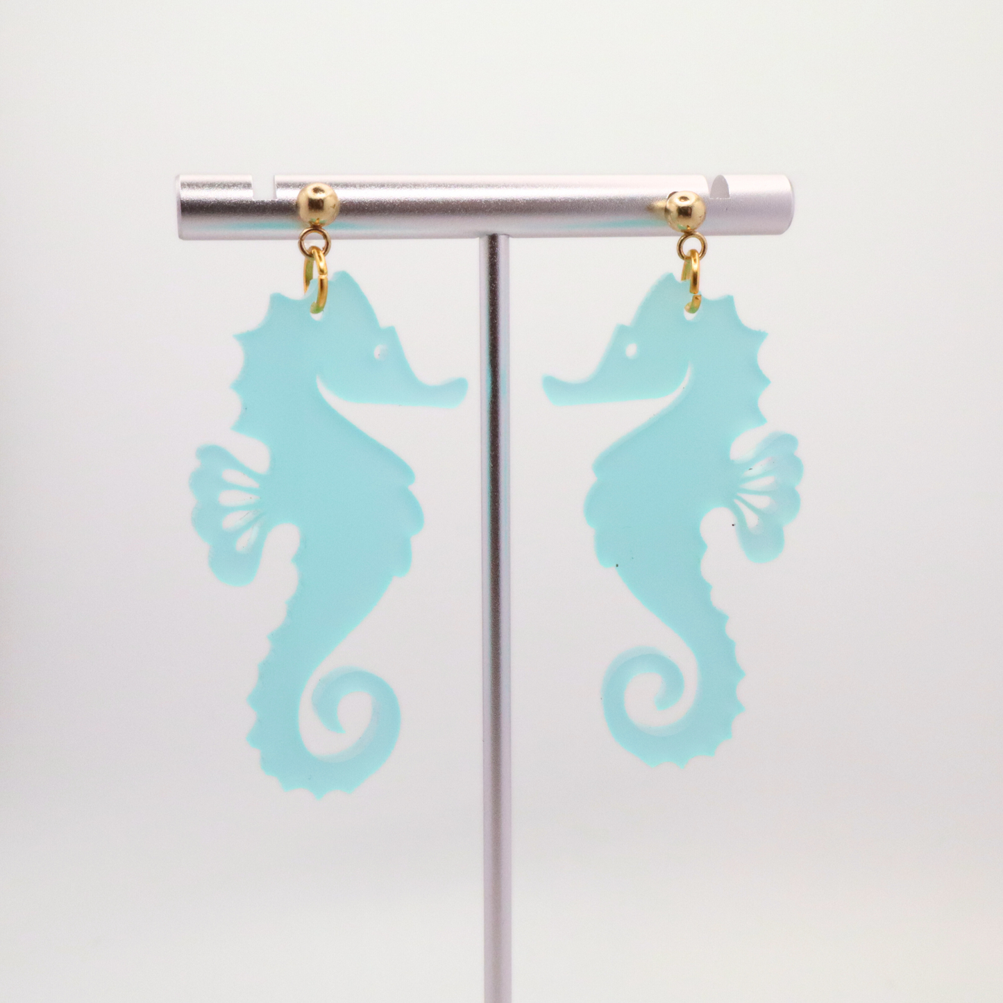 Aqua Acrylic Seahorse Earrings – Coastal Summer Jewelry