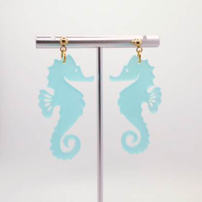 Aqua Acrylic Seahorse Earrings – Coastal Summer Jewelry