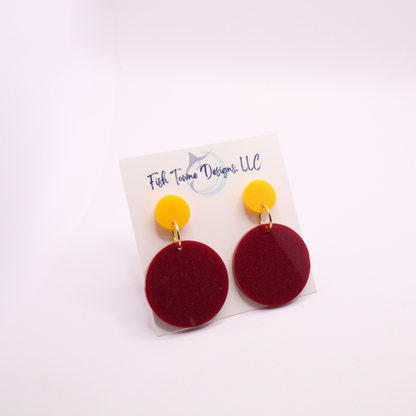 Burgundy and Gold Acrylic Game Day Earrings