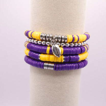 Purple & Gold Game Day Clay Bead Bracelet Stack