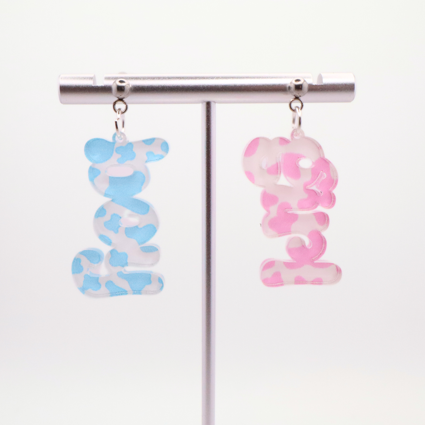 Acrylic Gender Reveal Earrings – Pink & Blue Camo, Baby Shower Gift