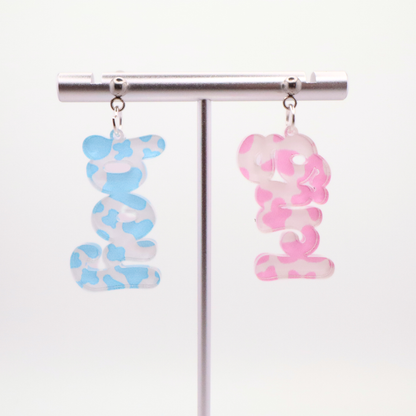 Acrylic Gender Reveal Earrings – Pink & Blue Camo, Baby Shower Gift