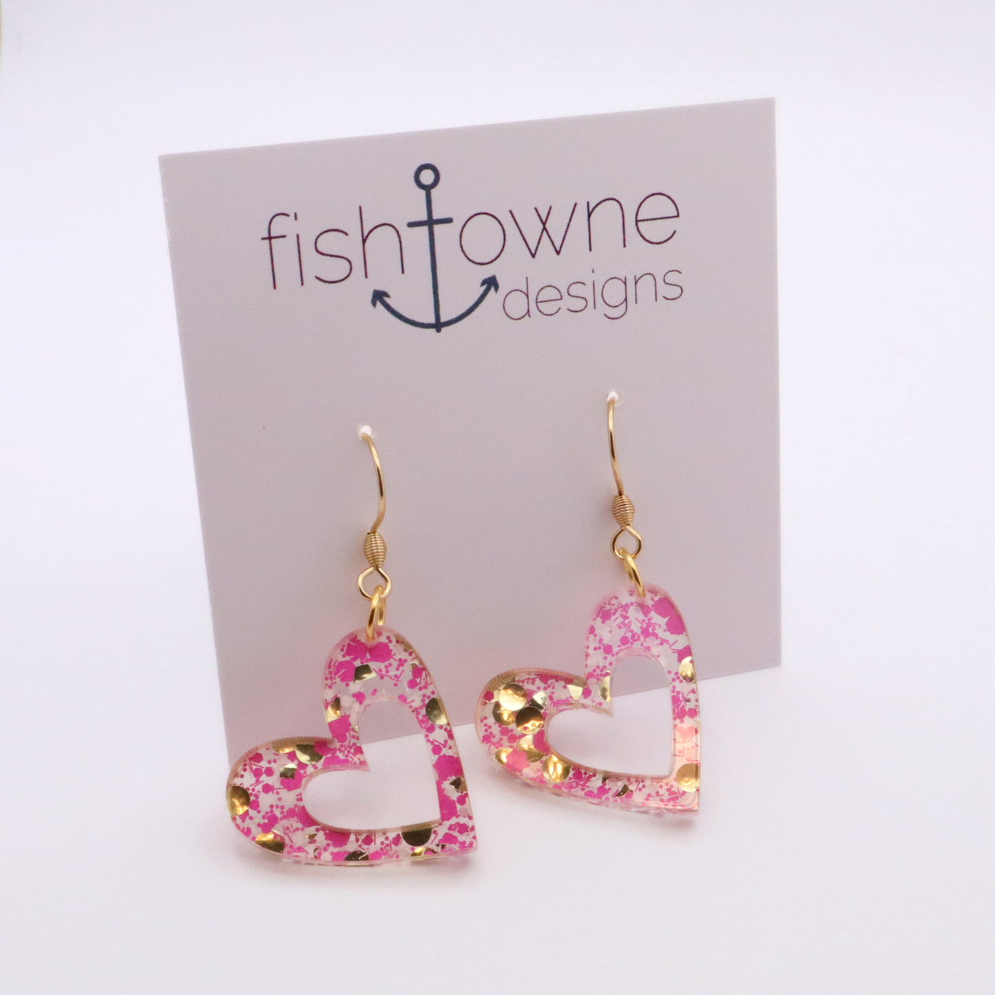 Pink Glitter Heart Acrylic Earrings – Romantic & Playful Statement Jewelry | Valentine's Day Earrings