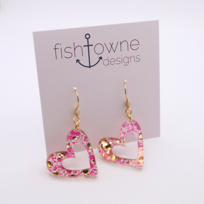 Pink Glitter Heart Acrylic Earrings – Romantic & Playful Statement Jewelry | Valentine's Day Earrings