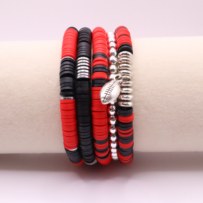Red & Black Game Day Clay Bead Bracelet Stack