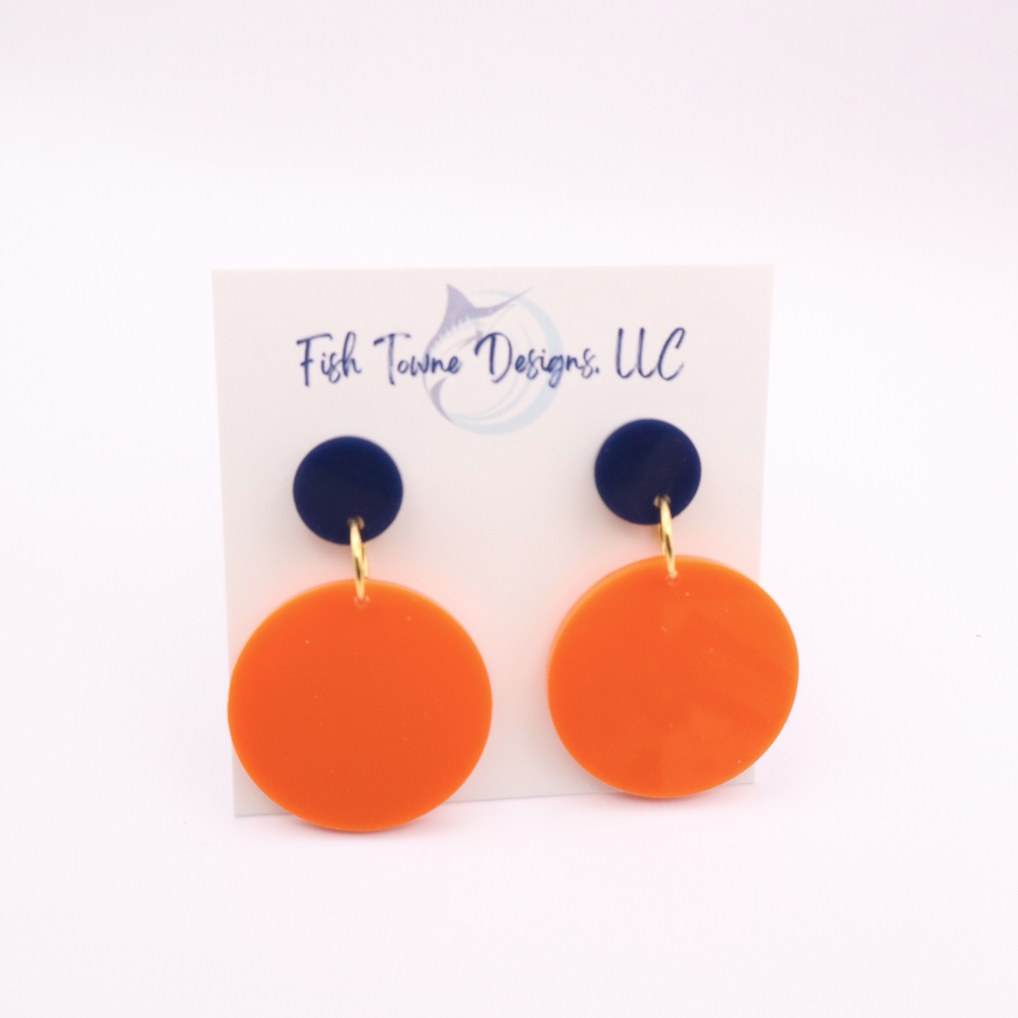 Navy Blue and Orange Acrylic Game Day Earrings