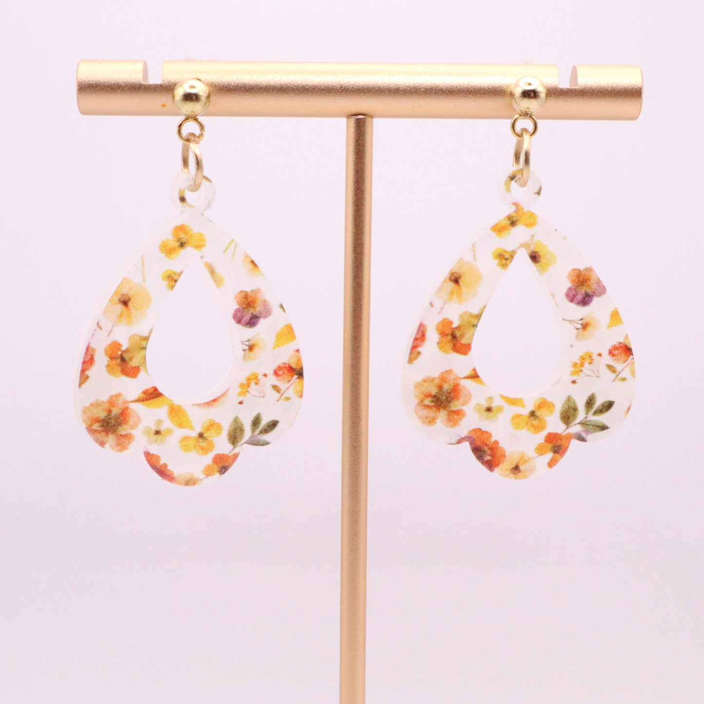 Spring Floral Acrylic Teardrop Earrings