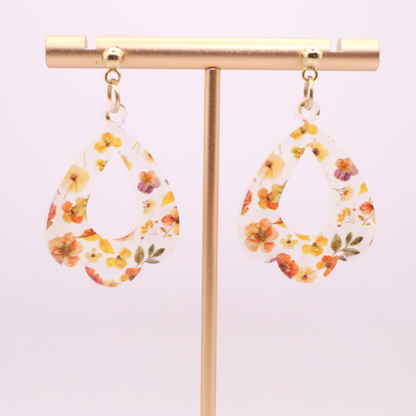 Spring Floral Acrylic Teardrop Earrings