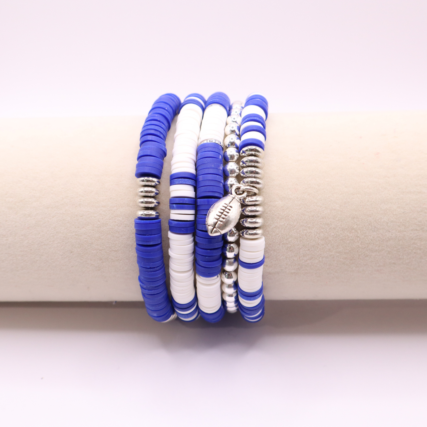 Royal Blue & White Game Day Clay Bead Bracelet Stack