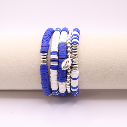 Royal Blue & White Game Day Clay Bead Bracelet Stack