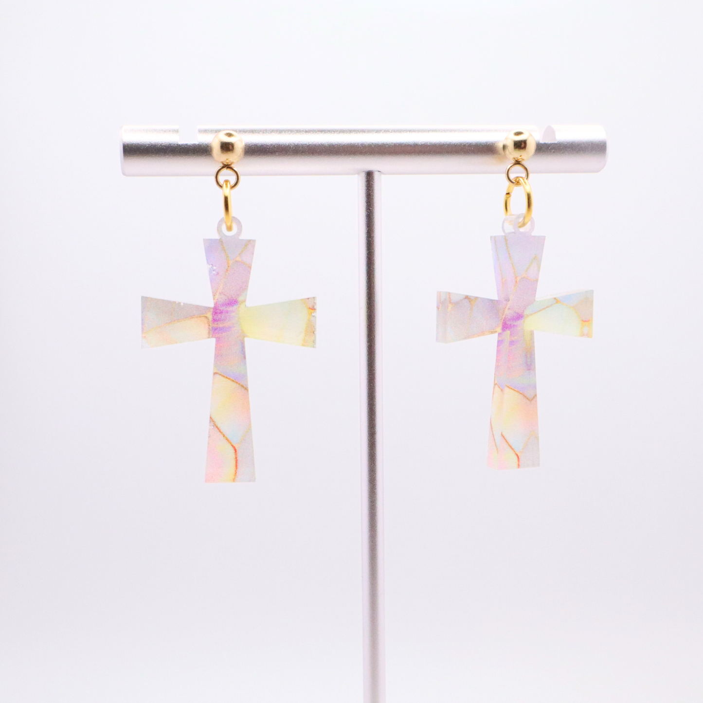 Iridescent Acrylic Cross Earrings | Faith-Inspired Jewelry | Lightweight and Stylish
