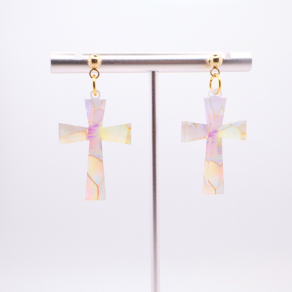 Iridescent Acrylic Cross Earrings | Faith-Inspired Jewelry | Lightweight and Stylish