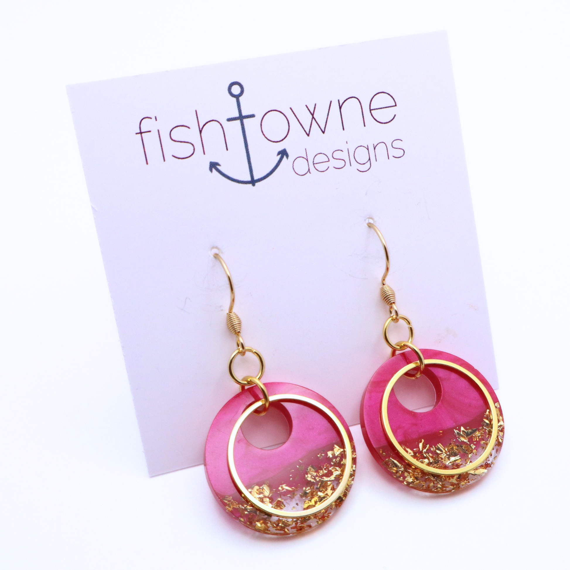 Hot Pink and Gold Resin Earrings - Dragonfruit Punch - Fish Towne Designs, LLC