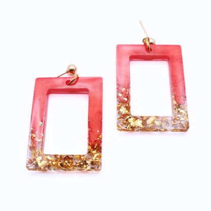 Hibiscus Red and Gold Resin Earrings - Hot Hibiscus