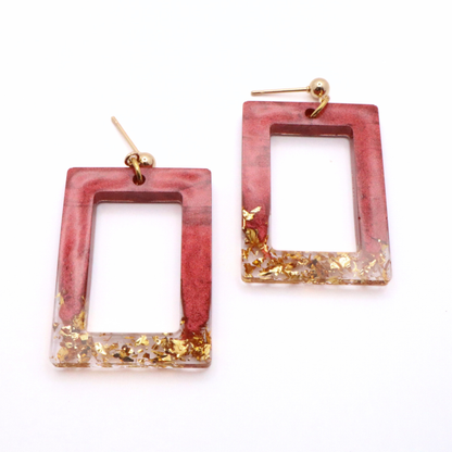 Dark Red and Gold Resin Earrings - Seaside Rust - Fish Towne Designs, LLC