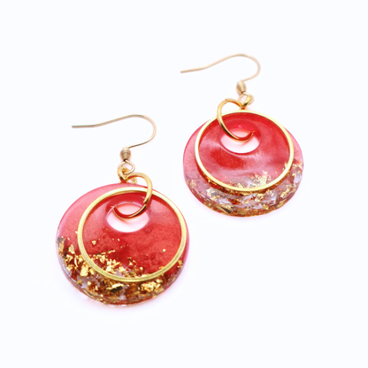 Hibiscus Red and Gold Resin Earrings - Hot Hibiscus