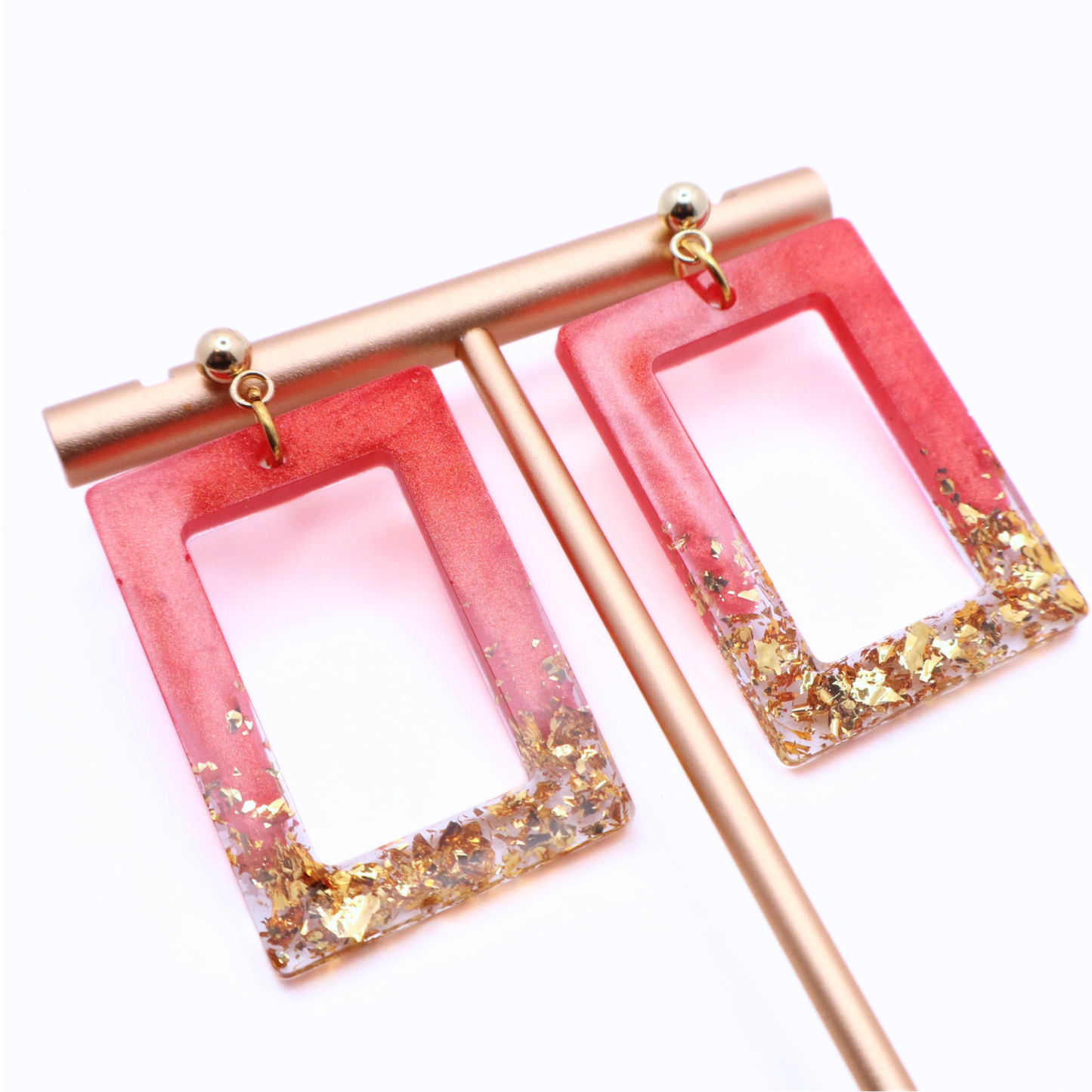 Hibiscus Red and Gold Resin Earrings - Hot Hibiscus