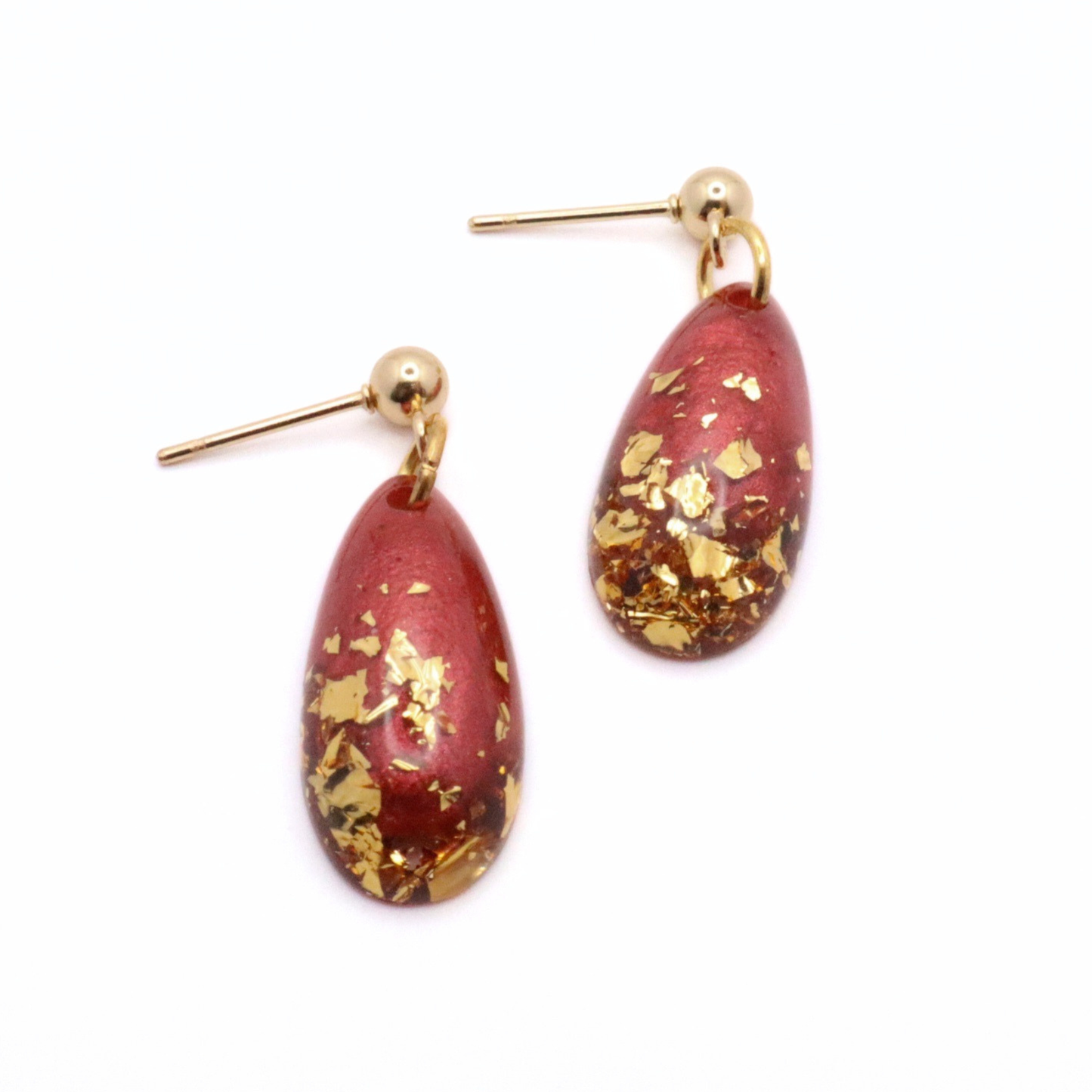 Dark Red and Gold Resin Earrings - Seaside Rust - Fish Towne Designs, LLC