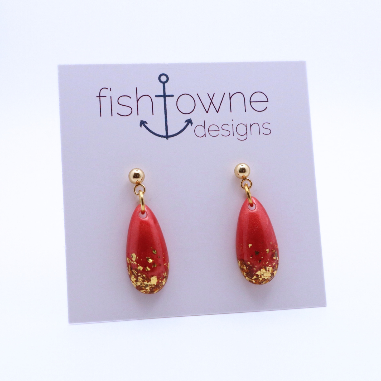 Hibiscus Red and Gold Resin Earrings - Hot Hibiscus