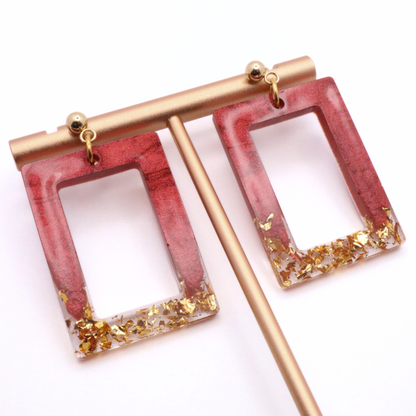 Dark Red and Gold Resin Earrings - Seaside Rust - Fish Towne Designs, LLC