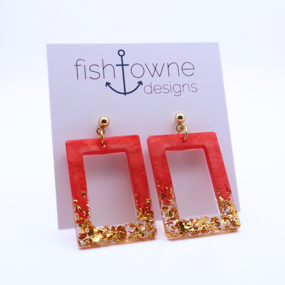 Hibiscus Red and Gold Resin Earrings - Hot Hibiscus