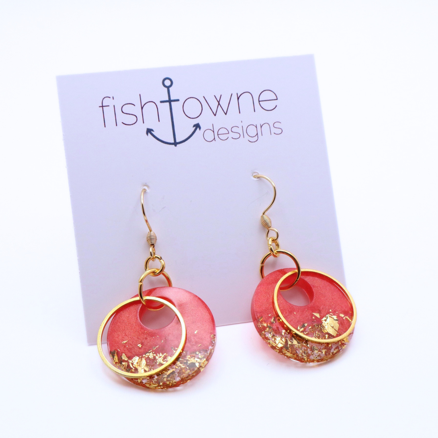 Hibiscus Red and Gold Resin Earrings - Hot Hibiscus